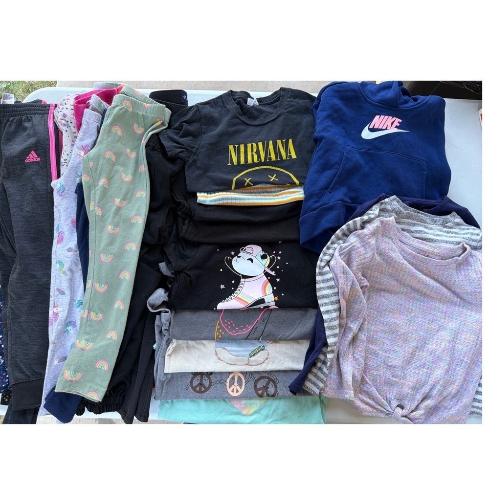 Girls 6/7 Lot Nike Adidas Cat & Jack Nirvana Hoodie Leggings Slippers